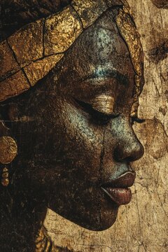Nommo Dogon Goddess Profile Portrait: Ancient Mali Mythology Ancestral Creator Spirit Deity Icon