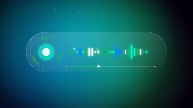 A vibrant neon mint glassmorphism audio visualizer, reacting seamlessly to music beats in a modern streaming player UI.