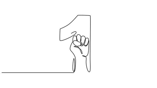 Animation of continuous one line drawing clenched fists in a large number 1. Solidarity, determination, May Day. Full length motion, strong will to demand rights. May Day. minimalist pro style concept
