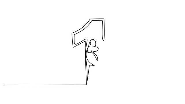 Animation of continuous one line drawing clenched fists in a large number 1. Solidarity, determination, May Day. Full length motion, strong will to demand rights. May Day. minimalist pro style concept
