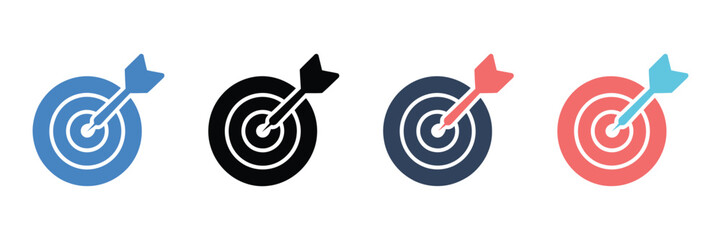 Target icon sheet multiple style collection with various bullseye target symbols, shooting aim graphics, and precision focus icons in flat and line styles © gevan