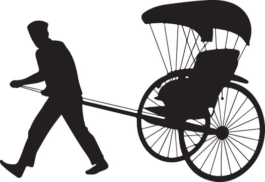Man Pulling Rickshaw Silhouette white background
