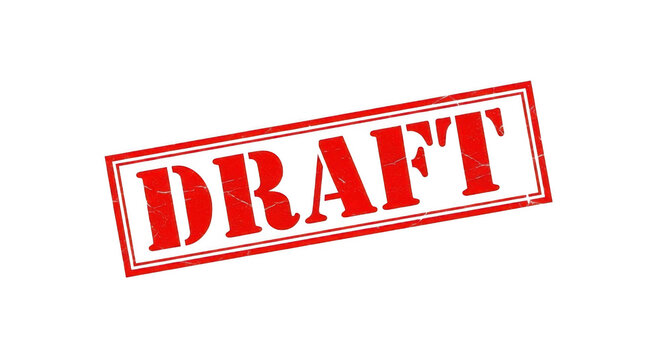 Red rubber stamp with the word draft isolated on transparent background