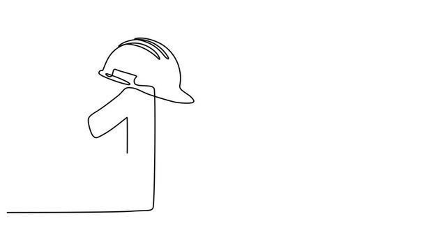 big number 1 Put on the project helmet animation continuous line drawing, Single one line drawing safety helmet above the big number 1. Put on the project helmet, hurry up to celebrate Labor Day. pro.