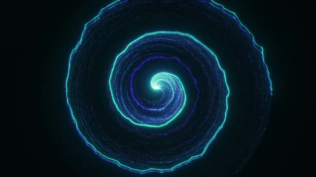 Abstract glowing cosmic spiral slowly turning and flowing in space