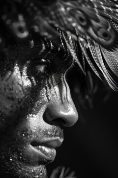 Shu Ancient Egyptian Air Wind Sunlight God Profile with Peacock Ostrich Feather Headdress Ankh Symbolism
