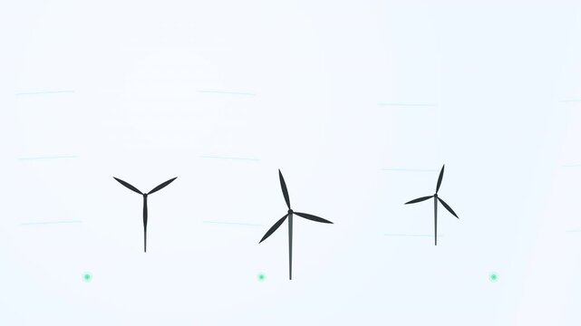 Dynamic Wind Turbine Animation Showcasing Renewable Energy Motion with Cinematic Perspective and Modern Visual Style