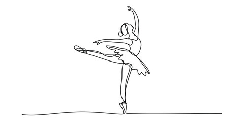 Continuous single line drawing of a graceful ballerina dancing in a classic ballet pose Vector, illustration © Nippon_Art Gallery