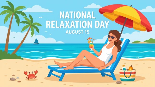 Woman relaxing on beach lounge chair under umbrella