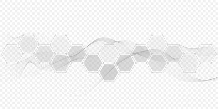 Health care or medical abstract background with hexagons, lines and dots. Scientific innovation banner template concept. Biology and pharmaceutical technology background. illustration.