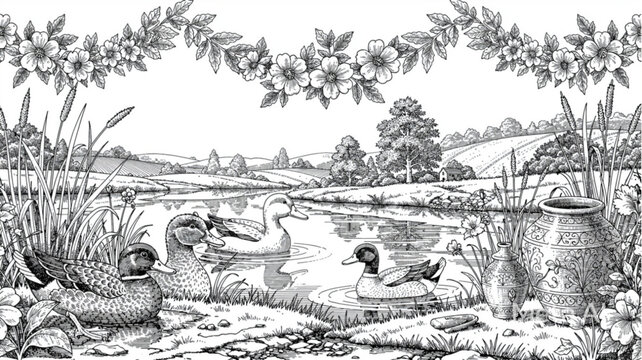 Ducks swimming in a pond water.