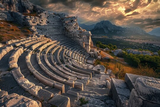 Xanthos Ancient Theater Ruins at Dramatic Sunset Lycia Turkey
