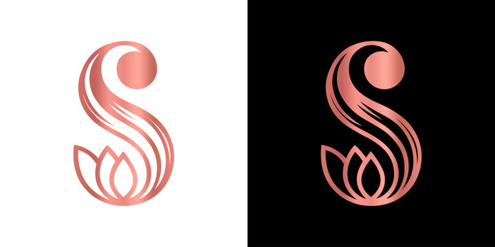 Two mirrored versions of a stylized letter s logo featuring a flowing, abstract design with a circular accent, set against a solid black background.