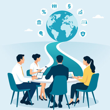 Global plan, goal and business strategy. The path to the international success. Vector illustration. 