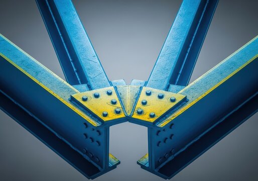 Close up texture of heavy duty industrial steel girder framework used for modern construction projects and engineering infrastructure, grunge, geometric, material