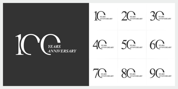 Set of collection10 to 100 anniversary logo design. years celebration 10 to 100 logo icon vector collection set bundle. elegant luxury symbol concept.