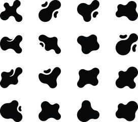 Fototapeta premium Vector set of black abstract fluid blob shapes features organic liquid silhouettes and irregular splats, isolated on a white background for modern minimal graphic design.