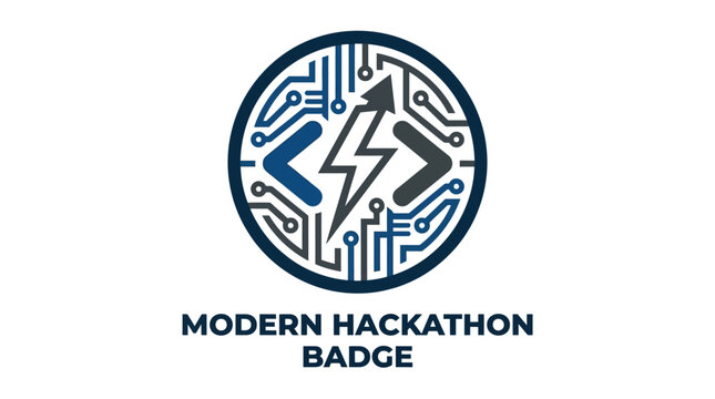 Modern Hackathon Badge Logo with Circuit Board and Lightning Bolt