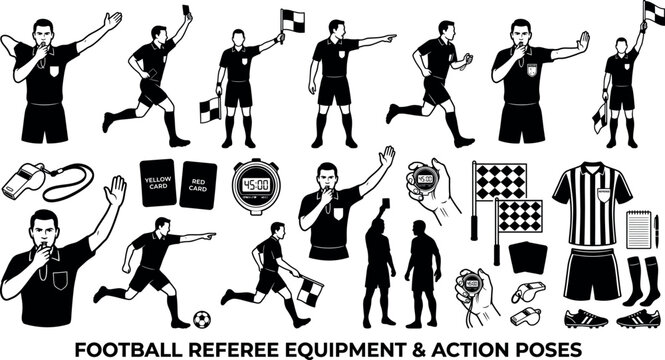 Soccer referee equipment and action poses collection