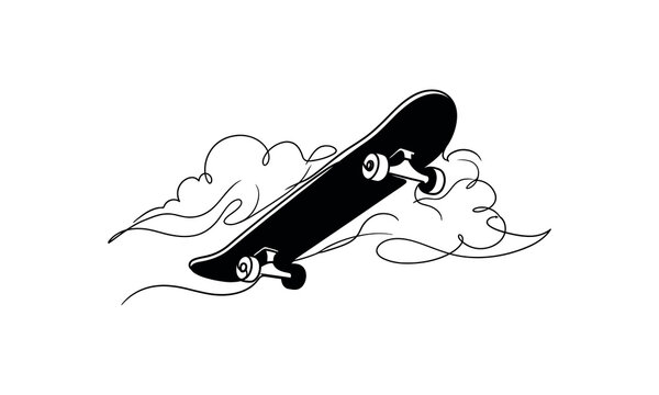 Skateboard flipping in mid-air with dynamic smoke effect isolated on transparent background, Vector lime are