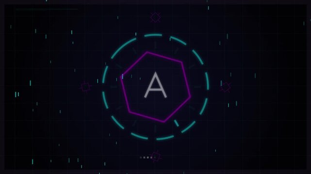 Digital HUD Interface With Letter A In Rotating Hexagon Graphic Element