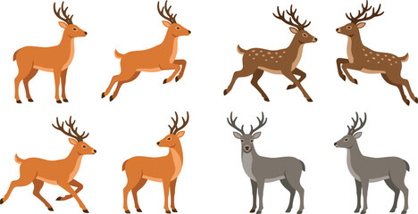 Illustration Set of Cartoon Deer in Various Poses and Colors for Wildlife, Nature, and Forest Designs © MdRaisul