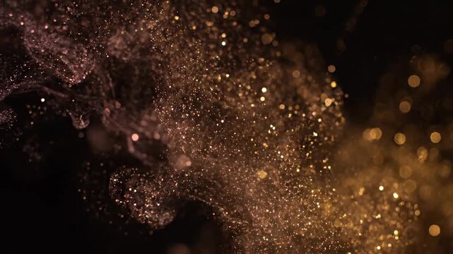 Ethereal luminous particles swirl and dissipate within a dark, atmospheric ambiance, creating a magical and cosmic effect with glowing embers and diffuse light painting a surreal visual
