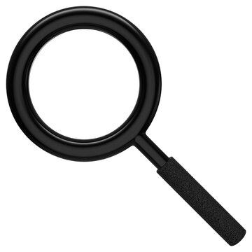 3D Black Magnifying Glass Isolated on Transparent Background