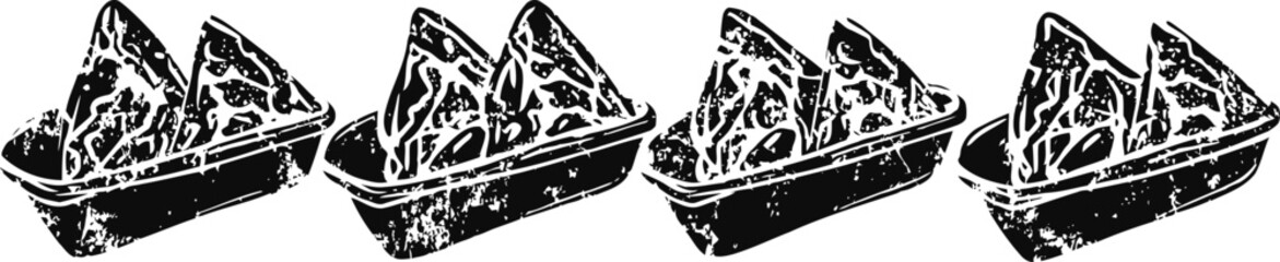 Obraz premium tortilla chips in black trays lined in a row on white background