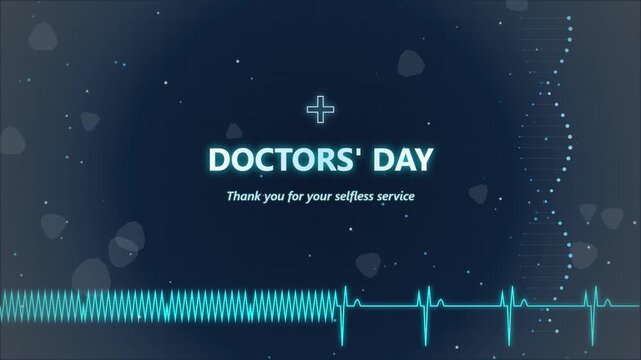 Doctors Day celebration background with heart rate and dna animation