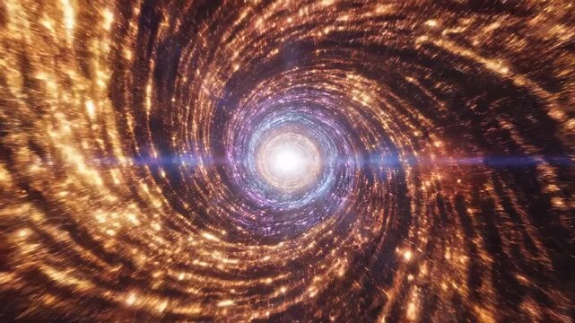 Journeying through a mesmerizing cosmic vortex of sparkling stardust and glowing nebulae, this celestial tunnel beckons viewers into the vast expanse of interstellar space, evoking wonder