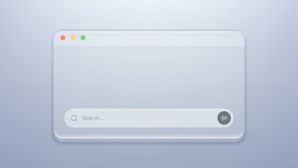 Obraz na płótnie Canvas Liquid glass morphism search window interface. Futuristic web browser element with frosted transparency effect. Minimalist ui design for internet search engine and digital application.