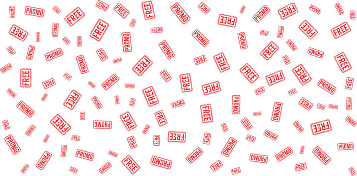 Red promo and free stamp pattern on transparent background