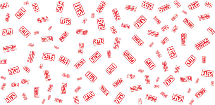 Red sale and promo labels pattern on transparent background