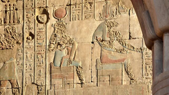 Colored Egyptian Reliefs and Hieroglyphs
