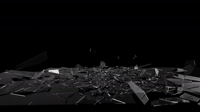 Big window glass panel falling and smashing into thousands of pieces - 4K Pro Res 60fps VFX element