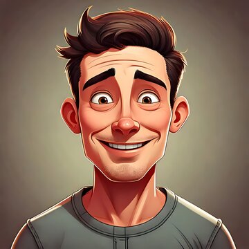 Animated smiling man's head and shoulders portrait