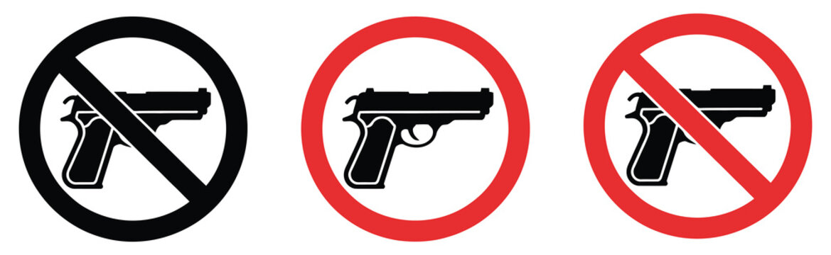 No weapon guns and no guns prohibition symbols vector illustration representing firearm restriction and safety warning signs.