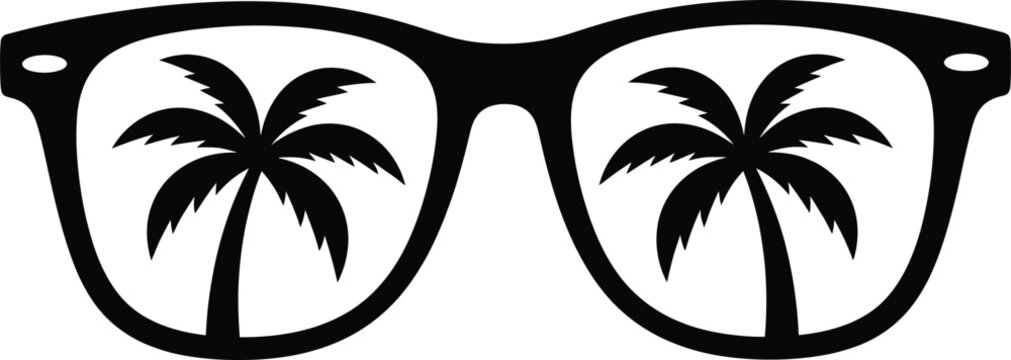 Vector illustration of sunglasses with palm trees reflection inside lenses