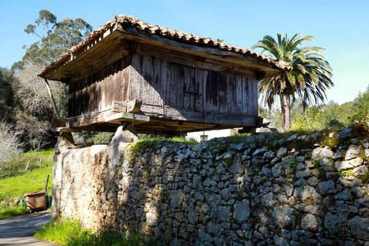 Traditional agricultural building called Horreo in Asturias, Spain