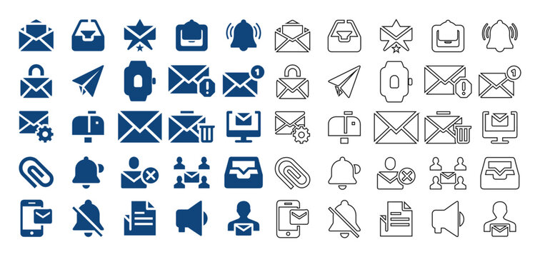 Email and message line icons set bundle.