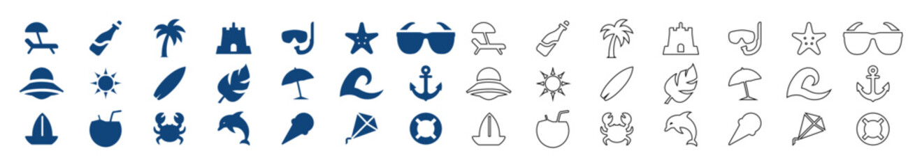 Summer beach vacation icons for seaside relaxation. ©  Farida9377
