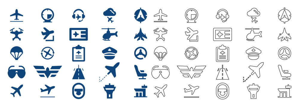 Collection of aviation and flight icons for your design.