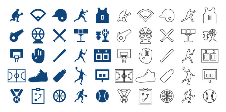 Set of basketball and baseball icons in vector design.