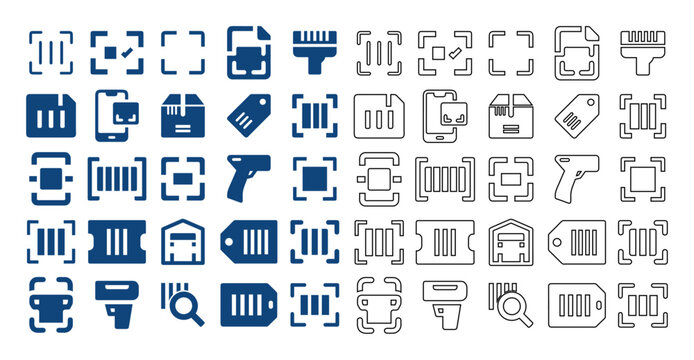 Barcode scanner and tag icons for retail and commerce.