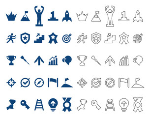 Fototapeta premium Achievement and Success Vector Icons Set with Trophy Medal Crown Target Flag and Award Symbols.