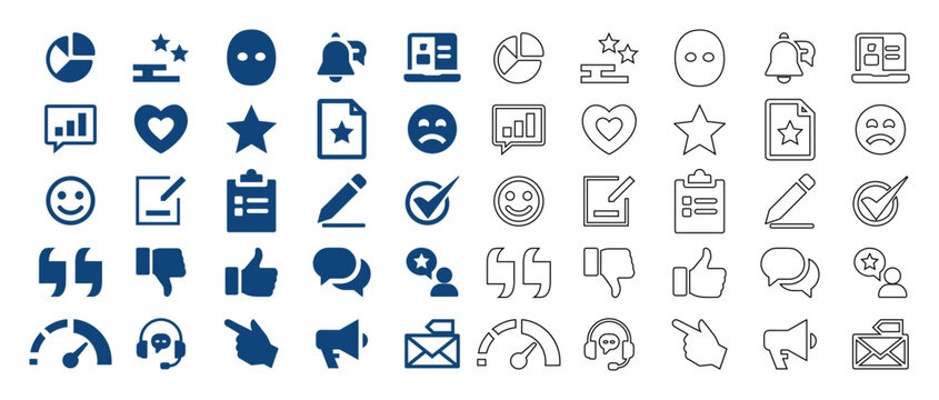 Business and User Interface Vector Icons Set with Checklist Feedback Rating and Navigation Symbols.