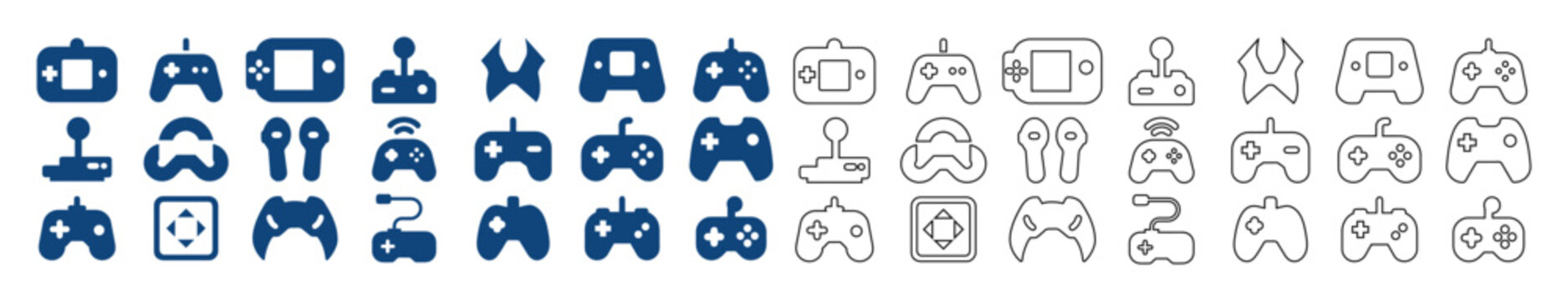 Gamepad Icon Set Vector Outline Collection.