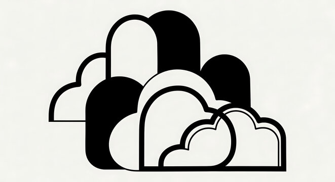 Bold blackwork rounded cloud cluster isolated on a transparent background