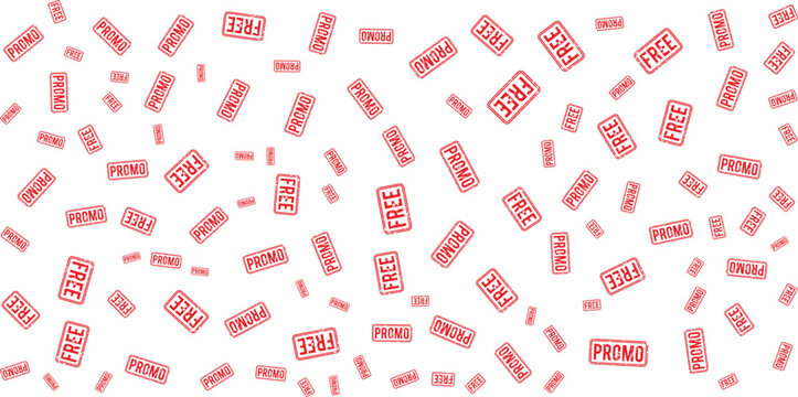 Red promo and free stamp pattern on transparent background